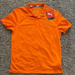 Puma Orange Polo Shirt Lightweight Breathable Athletic Wear